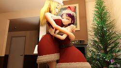 2girls 3d 3d_(artwork) breast_expansion christmas cleavage comic female female_only giantess growth immalol minmax3d smaller_female tagme