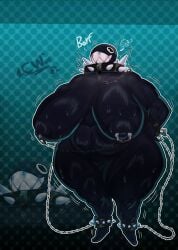 1girls anthro areola ass barking belly big_breasts big_butt black_body breasts_bigger_than_head cartoonwizzard chain_chomp chains female female_only gigi_(thecoatl034) huge_breasts huge_butt huge_hips huge_thighs hyper hyper_breasts mario_(series) nintendo nipple_chain nipple_piercing nipples scars_all_over sharp_teeth sweating text white_outline