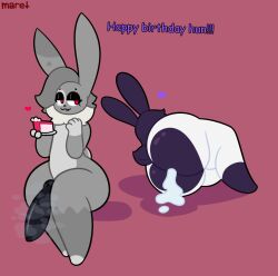 2023 :3 after_sex anthro bedroom_eyes big_ass birthday birthday_gift black_hair bottom_heavy bottom_heavy_femboy bubble_butt bunny bunny_boy bunny_ears couple cum cum_inside cum_inside_ass cum_overflow dat_ass dumptruck_ass evilfiendish excessive_cum femboy fur furry grey_fur happy heart huge_ass knot knotted_penis lagomorph mare_(evilfiendish) massive_ass massive_thighs nonbinary orio_(nonbinary_bunny) rabbit rabbit_boy red_eyes sex thick_thighs