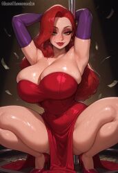 ai_generated armpits ass big_ass big_breasts breasts cash covered_navel dancing disney dress eyelashes eyeliner female_focus full_body full_lips glasscheesecake gloves green_eyes hands_behind_head high_heels jessica_rabbit latex latex_gloves lips long_hair looking_at_viewer makeup mascara massive_breasts mature milf money patreon patreon_username plump_lips pole pole_dancing red_dress red_hair red_lips seductive seductive_smile shiny shiny_skin slim_waist solo solo_female spotlight squatting strapless strapless_dress sweat thick thick_thighs thighs watermark
