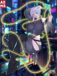 aoma big_breasts cd_projekt_red cyberpunk cyberpunk:_edgerunners cyberpunk_2077 huge_breasts lucyna_kushinada middle_finger monowire revealing_clothes string studio_trigger tagme yellow_eyes