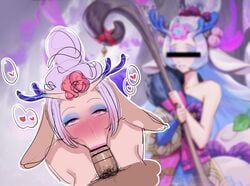 2020 :>= animal_ears artist_request blowjob blowjob_face blush censored fellatio female league_of_legends lillia_(league_of_legends) looking_at_viewer penis riot_games spirit_blossom_lillia spirit_blossom_series