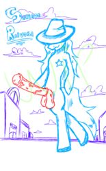 anthro black_hair furry hat hide hide_plys hideplys line_art male_only oc:hideplys old old_west penis portuguese_text western_art wolf