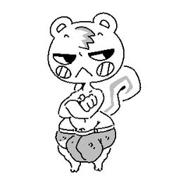 1boy animal_crossing anthro arms_crossed big_bulge blush bulge crossed_arms huge_bulge male male_only mammal marshal_(animal_crossing) monochrome nintendo sailewder shortstack solo squirrel teapot_(body_type) thick_thighs underwear wide_hips