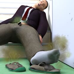1boy 2023 3d bar_censor buzz_cut censored daz_daisuke daz_studio gay male male_only musk original penis smelly socks solo yaoi