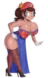 1girls big_ass big_breasts detnox dress female female_only genderswap_(mtf) high_heels maria_(detnox) mariette mario mario_(series) mario_cap new_super_mario_bros._u_deluxe nintendo red_hat rule_63 stockings super_crown thick_thighs white_background