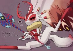 2026 absurd_res ahab_null alien antares_(kirby_and_the_forgotten_land) anthro antlers biped black_fingernails black_nails black_sclera blush blush_lines breath censored censored_genitalia censored_vulva chaos_elfilis chest_tuft chinchilla chinchillid colored_nails countershading digital_drawing_(artwork) digital_media_(artwork) digitigrade dipstick_tail english_description english_text female fingernails fluffy fluffy_tail full-length_portrait fur genitals grey_background grinding head_wings heart_symbol hi_res holding_melee_weapon holding_object holding_polearm holding_spear holding_weapon horn huge_wings improvised_sex_toy ineffective_censorship japanese_description kirby_(series) lying mammal markings masturbation melee_weapon mosaic_censorship motion_lines mouthless multicolored_body multicolored_fur nails narrowed_eyes neck_tuft nintendo on_back polearm portrait pupils raised_leg red_body red_fur rodent sex_toy signature simple_background solo spear speech_bubble spread_legs spreading tail tail_markings tan_body tan_fur text three-quarter_view toying_self tuft unusual_wing_placement vulva weapon white_body white_fur white_pupils white_vulva wings