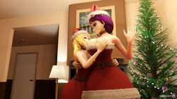 2girls 3d 3d_(artwork) breast_expansion christmas cleavage comic female female_only giantess growth immalol minmax3d smaller_female tagme