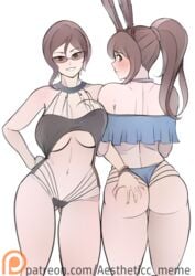 2girls aestheticc-meme ass ass_grab back bikini blush breasts brown-tinted_eyewear brown_hair bunny_ears coco_adel female grabbing_ass huge_breasts large_ass large_breasts long_hair naughty_face ponytail rwby seductive seductive_smile short_hair shy sketch smile smug solo_female sunglasses swimsuit tinted_eyewear velvet_scarlatina