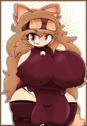 animal_ears boots cathie_(rivergravidade) collar fluffy fluffy_tail goggles huge_ass huge_breasts oc orange_hair original_character self_upload solo solo_female solo_focus