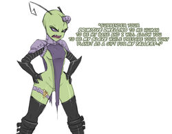 1girls 3_fingers alien alien_girl alien_humanoid angry antennae antennae_(anatomy) areola bottomless breasts clothed clothing female fingers genitals green_skin hands_on_hips hi_res humanoid invader_zim irken legwear mootcookie_(artist) nickelodeon no_panties pussy skimpy solo tak tak_(invader_zim) thigh_highs