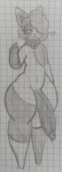 1boy 2023 :3 anthro bedroom_eyes cat_humanoid catboy catgirl evilfiendish feline feline_humanoid femboy hair_over_one_eye heart huge_thighs hung_trap kieran_(evilfiendish) male nonbinary oc original_character pencil_(artwork) plush_doll plushie smile stitches thick_thighs traditional_media_(artwork)