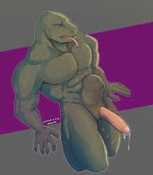 1boy abs amiryth animal_genitalia animal_penis anthro beastars genital_slit genitals gosha_(beastars) hi_res komodo_dragon lizard male monitor_lizard muscular muscular_anthro muscular_male pecs penis reptile scales scalie solo_male stomach_bulge tongue tongue_out