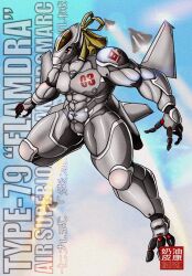 aeromorph aircraft airplane andromorph anthro areola barely_visible_genitalia barely_visible_vulva bodypaint eyebrowless fighter_plane fire flaming_tail genitals hi_res intersex jet living_aircraft living_machine living_vehicle machine mascula muscular muscular_andromorph muscular_arms muscular_intersex peakon simple_background sky smile solo tail text thick_thighs vaginal_penetration vehicle vulva