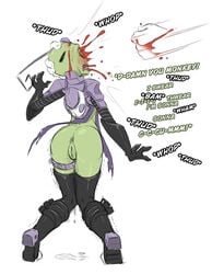 1girls alien alien_girl alien_humanoid antennae antennae_(anatomy) ass blood bodily_fluids clothed clothing female fucking_owned genital_fluids genitals gore green_skin hi_res hitting humanoid invader_zim irken knocked_out_tooth legwear masochism mootcookie_(artist) nickelodeon pussy pussy_juice ryona skimpy smooth_skin snuff solo tak tak_(invader_zim) thigh_highs violence