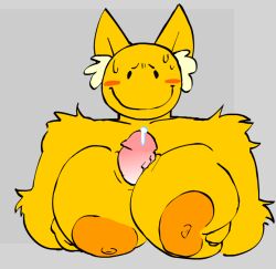 anthro areola big_breasts big_nipples big_penis blush bobcat bodily_fluids breast_play breasts duo felid feline female fur genital_fluids genitals goofy_goober_(loudnormal4) huge_breasts loudnormal4 lynx male male/female mammal nervous nervous_smile nervous_sweat nipples orange_areola penis precum sex simple_background simple_eyes smile solo sweat tagme titfuck toony yellow_body yellow_fur