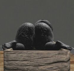 2020 3d_(artwork) all_fours anthro ass big_butt black_body black_skin coffin digital_media_(artwork) feet female genitals inside isazicfazbear markings nails nude plantigrade presenting presenting_hindquarters raised_tail rear_view scp-023 solo tail thick_thighs vulva