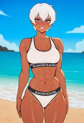 ai_generated beach bikini black_female bleached elena_(street_fighter) sand slut sunny wet white_hair