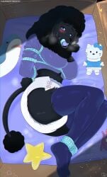 abdl anthro ass blush bondage bound butt_focus canine clothed clothing commission diaper diaper_fetish female female_only footwear fur furry hat headgear headwear legwear meowtat object_in_mouth pacifier pacifier_in_mouth padded plushie poodle rope rope_bondage socks solo stockings wearing_diaper ych