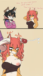 ... 1boy 1girls brain_fuck breasts breasts_out cum cumshot drooling ear_penetration english_text exposed_breasts female forced fox fox_ears furry instant_loss_2koma male nipples penis rape red_eyes running_mascara runny_makeup skull_flossing text tubetop wolf wolf_ears