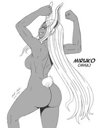 1girls 2020 ass bunny_ears bunny_tail dark-skinned_female dark_skin female female_only flexing long_hair miruko monochrome my_hero_academia nude rumi_usagiyama sideboob solo tagme uncensored walkingdeadmann