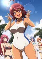 4girls blue_hair bokutachi_wa_benkyou_ga_dekinai female female_only furuhashi_fumino_(bokuben) kirisu_mafuyu_(bokuben) multiple_girls ogata_rizu_(bokuben) orange_hair pink_hair red_hair swimsuit takemoto_uruka_(bokuben)