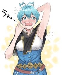 armpit black_bulls_uniform black_clover grey_(black_clover) light_blue_eyes light_blue_hair looking_to_the_side nervous small_breasts