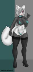 absurd_res anthro bikini cameltoe canid canine clothing female footwear hi_res high_heels legwear mammal shoes solo stockings swimwear tagme yukras_abyss