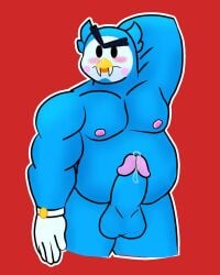 1boy 2023 alternate_version_available anthro bara brawl_stars chubby chubby_male cock dick digital_art digital_drawing_(artwork) digital_media_(artwork) erect_penis erection furry furry_only gay male male_focus male_only moobs mr._p_(brawl_stars) nipples penguin penis red_background solo solo_focus solo_male squeaksito supercell tagme vampire