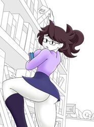 1girls ass ass_focus big_ass big_butt bimbo book bookshelf bottomless clothing female glasses going_commando jaiden jaiden_(library) jaiden_animations library male no_panties skirt tagme upskirt youtube