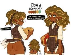 1boy 2020 androgynous ass_focus big_ass boa_(scootybooty) bubble_butt butt_focus character_sheet dark-skinned_femboy dark-skinned_male dark_skin femboy freckles glasses gorgon highs huge_ass male male_only monster_boy scootybooty shirt_lift thick_thighs thigh trap