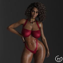 1girls 3d african african_female alternate_hairstyle breasts brown_eyes brown_hair cleavage cocked_hip curly_hair dark-skinned_female dark_skin female female_only glistening gm_studios hand_on_hip large_breasts looking_at_viewer navel necklace resident_evil resident_evil_5 sheva_alomar shiny_skin solo thick_lips underwear wet_skin