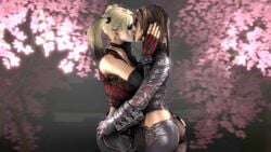 2girls 3d 3d_(artwork) batman:_arkham_city batman_(series) black_nails blonde_hair brown_hair dc dc_comics female female_only harley_quinn harley_quinn_(arkham) harley_quinn_(arkham_city) kissing mervionn milf mother rocksteady_studios source_filmmaker talia_al_ghul talia_al_ghul_(arkham_city) yuri