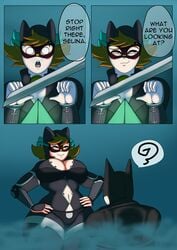 1boy 1girls batman batman:_ninja batman_(series) breasts bruce_wayne catgirl catwoman comic dc dc_comics dedalo selina_kyle thick_thighs