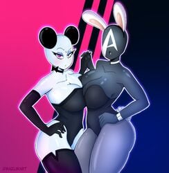 anthro apandah aztrosist big_ass bunnysuit choker holding_hands large_breasts razurart suit virtual_youtuber youtuber