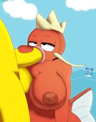 absurd_res anthro anthro_only big_breasts big_penis breasts dezmine21 duo fellatio female fish genitals hi_res huge_breasts huge_cock hyper hyper_breasts hyper_genitalia hyper_penis magikarp male marill marine nintendo oral penile penis pokémon_(species) pokemon public_nudity sex straight video_games