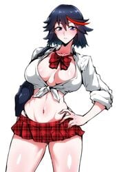 1girls cleavage exposed_panties gggg kill_la_kill large_breasts matoi_ryuuko plaid_skirt school_uniform schoolgirl skirt tied_shirt