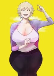 big_breasts blonde_hair breasts cleavage clothing female female_focus female_only mature_female milf mitsuki_bakugou my_hero_academia nodo red_eyes short_hair solo solo_female solo_focus spiky_hair