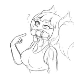 1girls big_breasts bite biting blood cum eyelashes fangs looking_up myashi penis penis_biting pointing psycho sharp_teeth shy_ayu sketch twintails