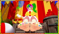 3d close-up clown clown_girl colored_hair colored_nails cute devillord feet foot_fetish green_eyes koikatsu outdoors smile soles toes