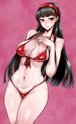 1girls amagi_yukiko atlus bikini black_hair brown_eyes gggg headband large_breasts long_ears persona persona_4 skimpy_clothes swimsuit white_skin