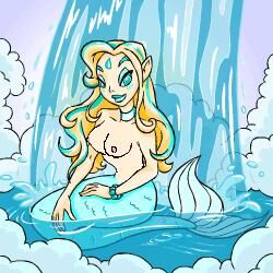 1girls beige_skin blonde_hair blue_tail bracelet breasts female female_only hair jpg long_hair mermaid multicolored_hair naia_the_fountain_faerie neopets nipples nude pointy_ears sitting solo tail tail_fin teal_hair water waterfall