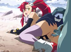 1girls 2boys anal double_penetration red_hair tagme tengen_toppa_gurren_lagann thymilph vaginal_penetration yoko_littner zone