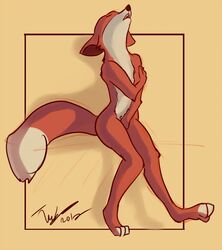 2012 anthro canine closed_eyes female fingering flat_chested fox fur furry masturbation nude solo tuke vaginal_penetration