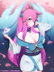 1girls ahri big_breasts breasts cleavage female league_of_legends lewdishsnail spirit_blossom_ahri spirit_blossom_series tagme