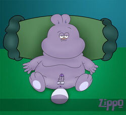 anthro anus cartoon_network chowder chowder_(character) chowder_(series) cub furry in_bed laying_on_bed male male_only pillow purple_body purple_fur solo tagme young zippo