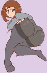 1girls ass big_ass black_pantyhose breasts brown_eyes brown_hair female half-closed_eyes huge_ass lewddragon5 looking_at_viewer looking_back medium_hair my_hero_academia ochako_uraraka panties panties_under_pantyhose pantyhose school_uniform shounen_jump thick_ass thick_thighs thighs u.a._school_uniform underwear