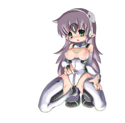 1girls bodysuit boots breasts bridal_gauntlets console-tan female green_eyes headphones headset honey_haruru long_hair microsoft nipples open_mouth pointy_ears product_girl purple_hair solo thigh_boots thighhighs white_legwear white_thighhighs xbox_360-tan