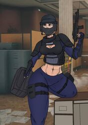 1girls armour big_ass big_breasts cleavage_cutout clothed genderbend genderswap genderswap_(mtf) gun helmet mask rainbow_six rainbow_six_siege rook_(rainbow_six) rule_63 stomach tagme tom_clancy voluptuous