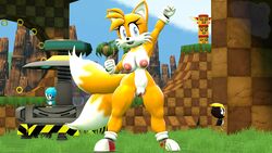 3d absurd_res anthro avian bird blue_eyes bootypatootie breasts canid canine casual clothing exposed_torso female footwear fox fur genderswap genitals gloves handwear hi_res humanoid mammal mtf_crossgender multi_tail pussy rule_63 shoes smaller_version_at_source solo sonic_(series) sonic_the_hedgehog_(series) source_filmmaker tails tailsko yellow_body yellow_fur